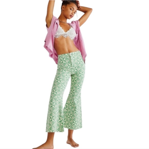 Free People Youthquake in coveted Geometric Green size 27 - Picture 2 of 11